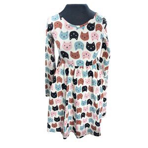 Hanna Andersson Girls Long Sleeve Cat Print Dress 150 CM US Size 12 Multicolor C